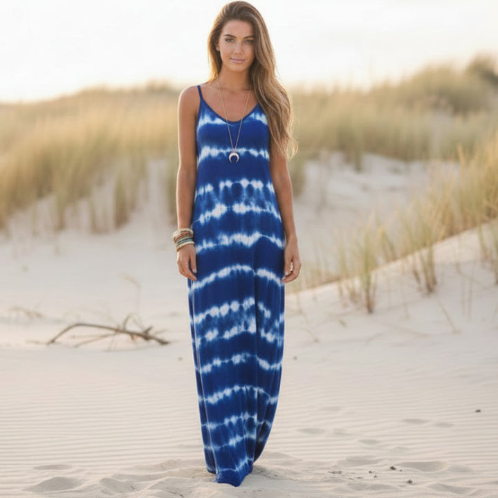 Vivian | Tie-Dye Maxi Sundress with V Neck and Spaghetti Straps