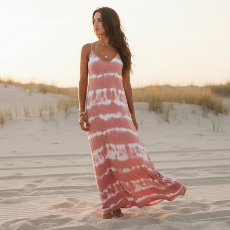 Vivian | Tie-Dye Maxi Sundress with V Neck and Spaghetti Straps