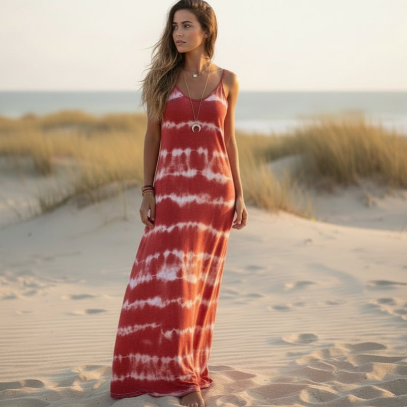 Vivian | Tie-Dye Maxi Sundress with V Neck and Spaghetti Straps
