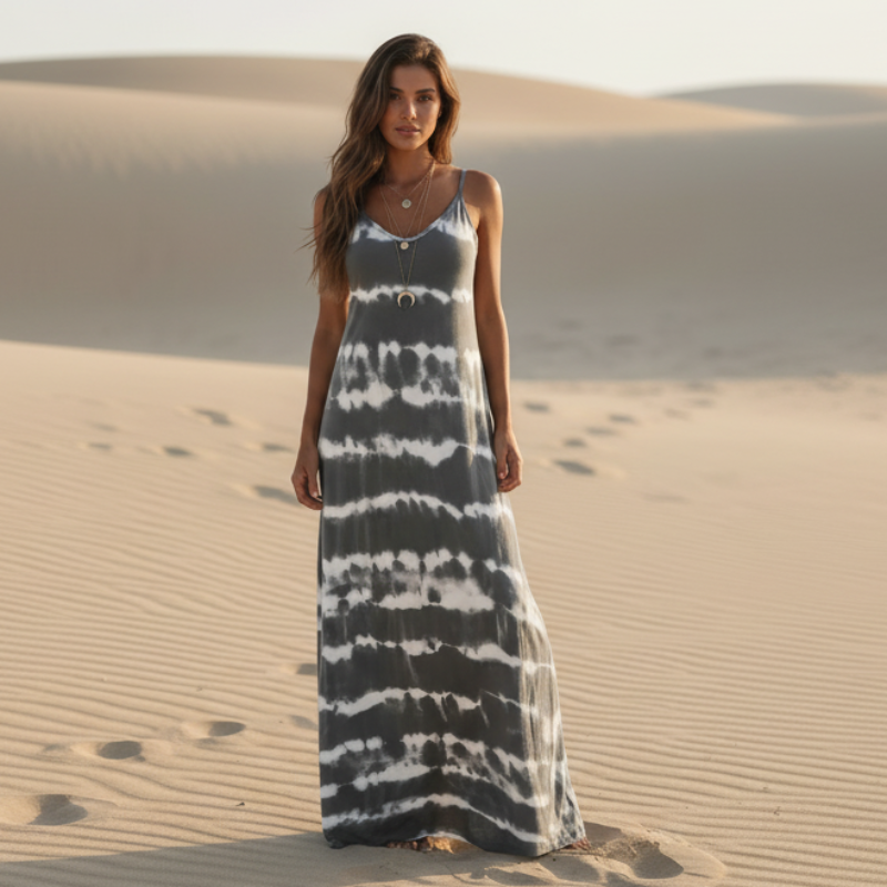 Vivian | Tie-Dye Maxi Sundress with V Neck and Spaghetti Straps