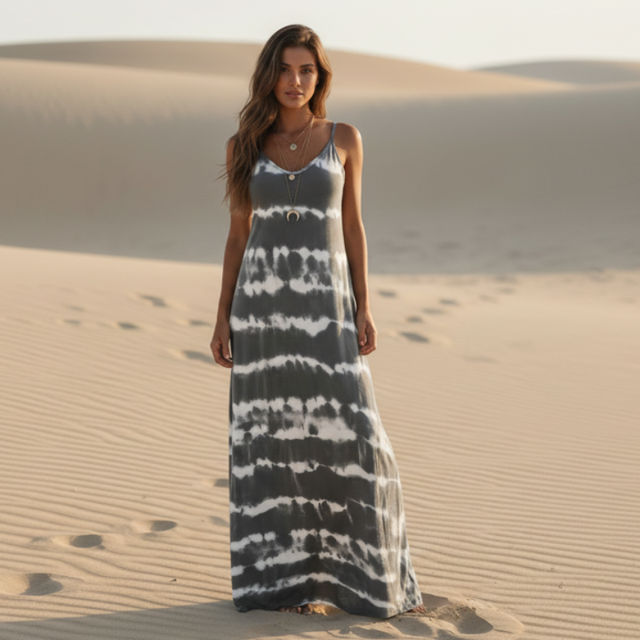 Vivian | Tie-Dye Maxi Sundress with V Neck and Spaghetti Straps