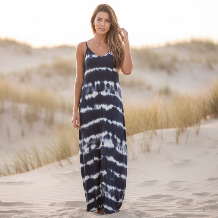 Vivian | Tie-Dye Maxi Sundress with V Neck and Spaghetti Straps