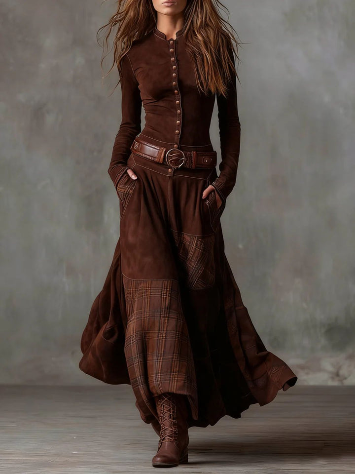 Winifred | Boho Maxi Dress with Button Front and Long Sleeves