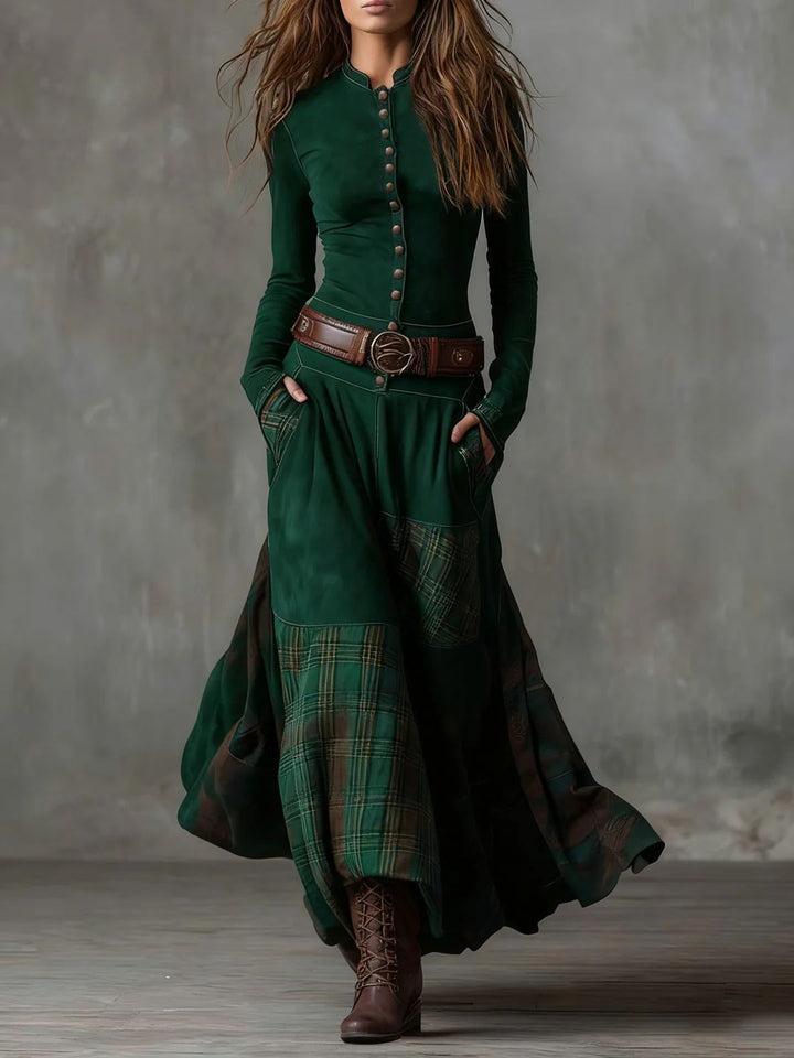 Winifred | Boho Maxi Dress with Button Front and Long Sleeves