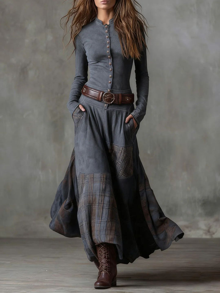 Winifred | Boho Maxi Dress with Button Front and Long Sleeves
