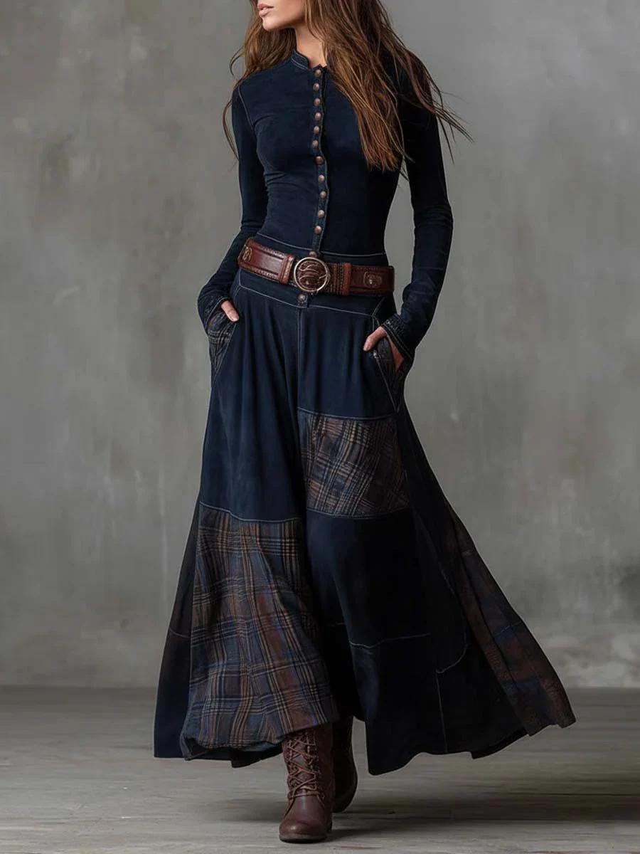 Winifred | Boho Maxi Dress with Button Front and Long Sleeves