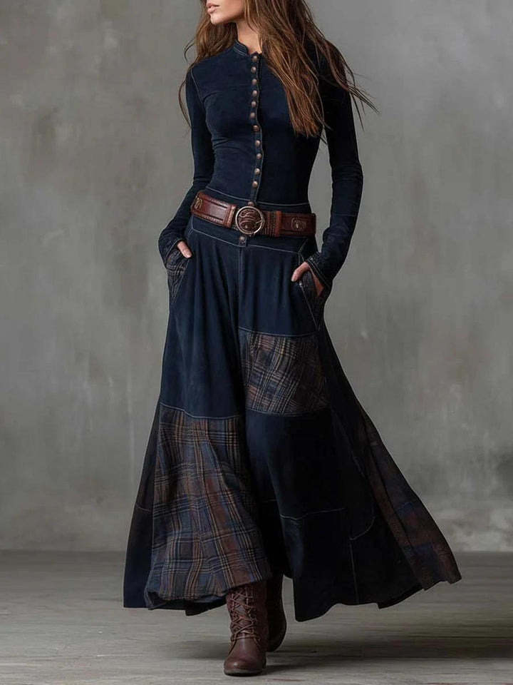 Winifred | Boho Maxi Dress with Button Front and Long Sleeves