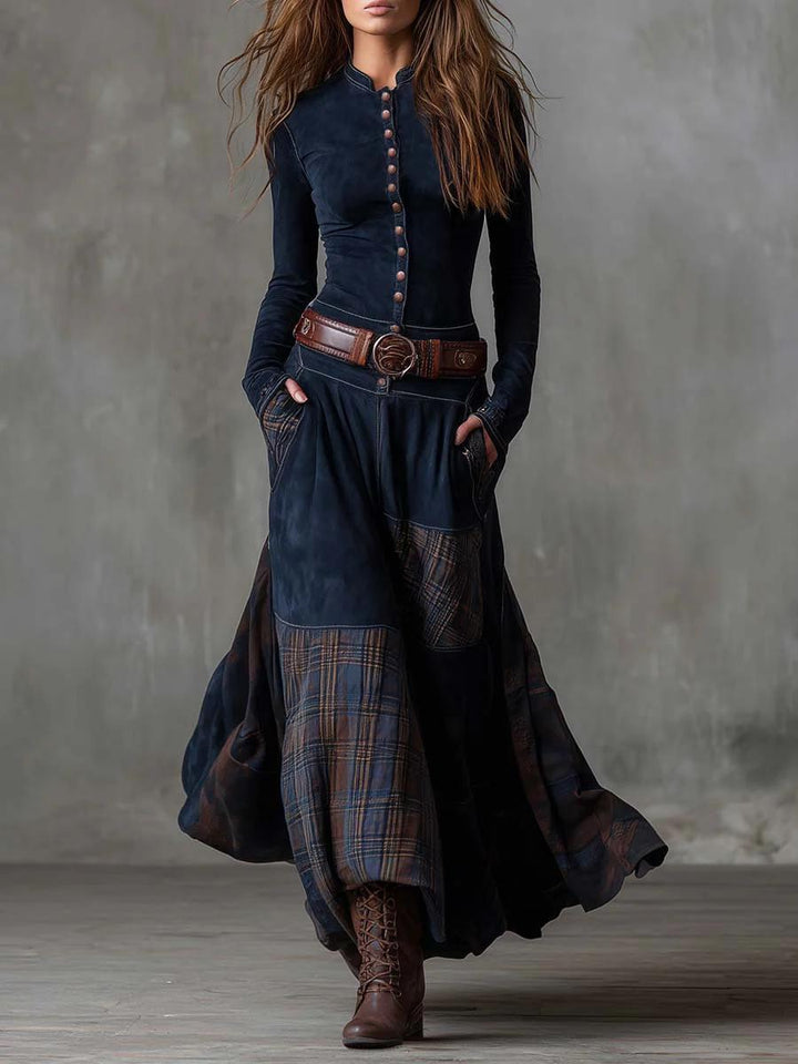 Winifred | Boho Maxi Dress with Button Front and Long Sleeves